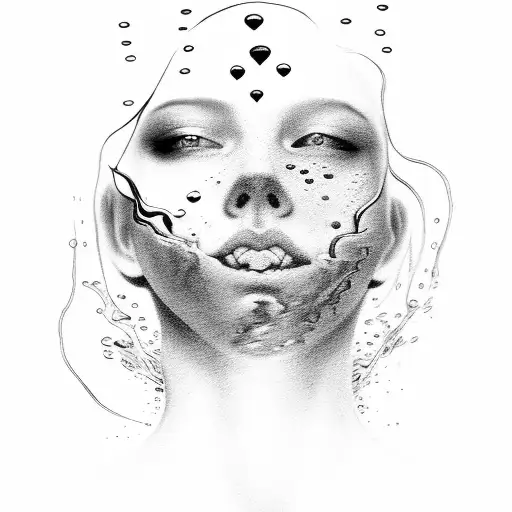 A hauntingly beautiful portrait of a person sinking into water, representing the love for drowning and being chained up tattoo design idea