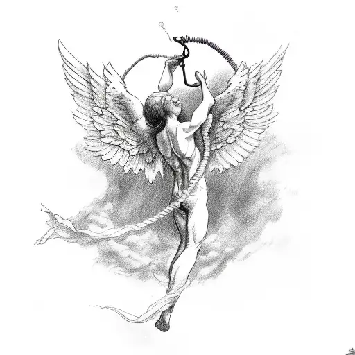 A sketch-style tattoo of a drowning angel reaching for a lifeline tattoo design idea