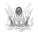 A blackwork tattoo depicting a melancholic figure sinking into water, embodying the passion for drowning and being chained up tattoo design idea