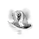 A blackwork tattoo depicting a melancholic figure sinking into water, embodying the passion for drowning and being chained up tattoo design idea