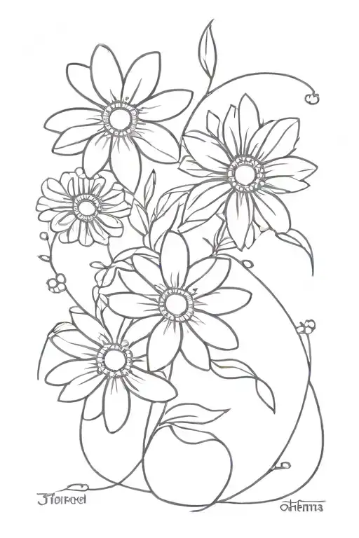 violet, daisy and mum flowers intertwined tattoo design idea
