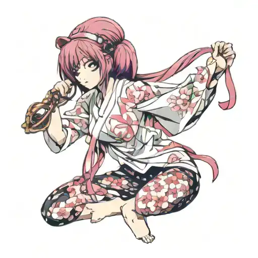 cherry blossoms anime Elfen Lied with eye mask and full body blindfold half arm time clock tattoo design idea