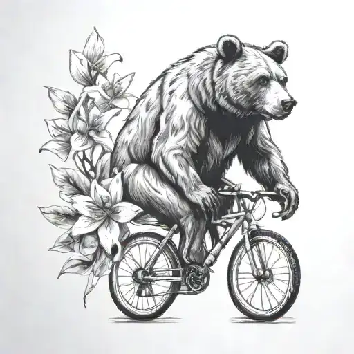 bear, oak tree, bike, lily flower tattoo design idea