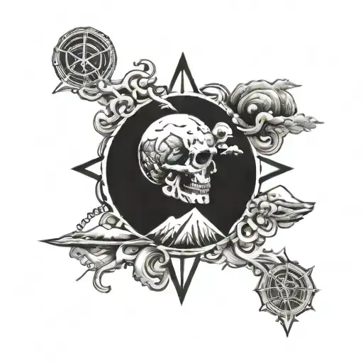 east coast and west coast represented through mountains and oceans  tattoo design idea