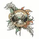 east coast and west coast represented through mountains and oceans  tattoo design idea