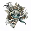 east coast and west coast represented through mountains and oceans  tattoo design idea