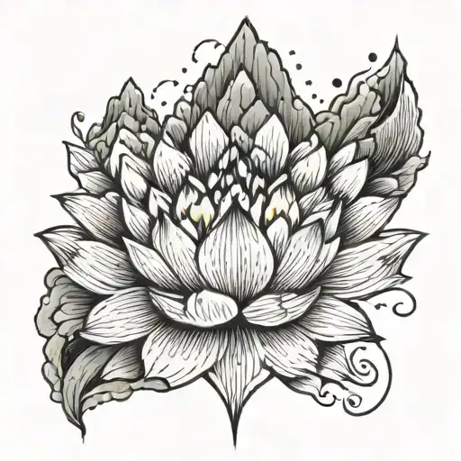 lotus flower transitioning into mountain peaks tattoo design idea