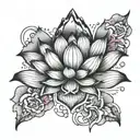 lotus flower transitioning into mountain peaks tattoo design idea