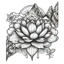 lotus flower transitioning into mountain peaks tattoo design idea