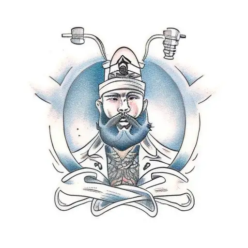 American traditional tattoo or a bearded and tattooed man deadlifting  tattoo design idea