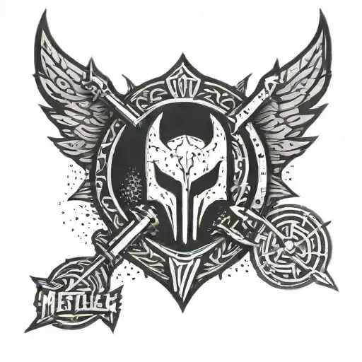 Metallica logo incorporated into a Viking shield with Batman's silhouette in the background tattoo design idea
