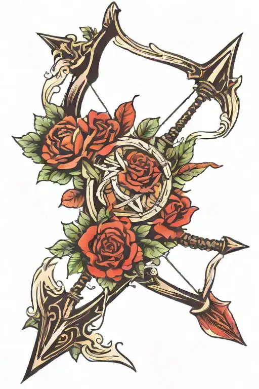 arrow bow blood tattoo design idea