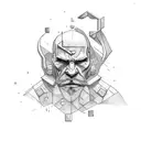 A man with a strong but tired appearance in the shape of the letter s tattoo design idea