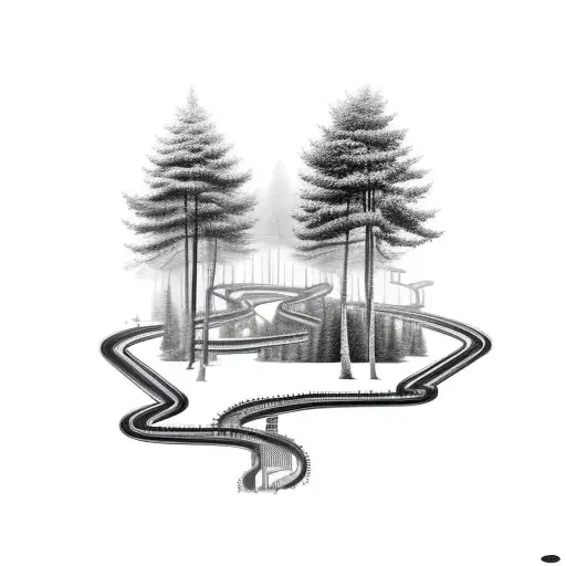 forest combined with cars and racetrack tattoo design idea
