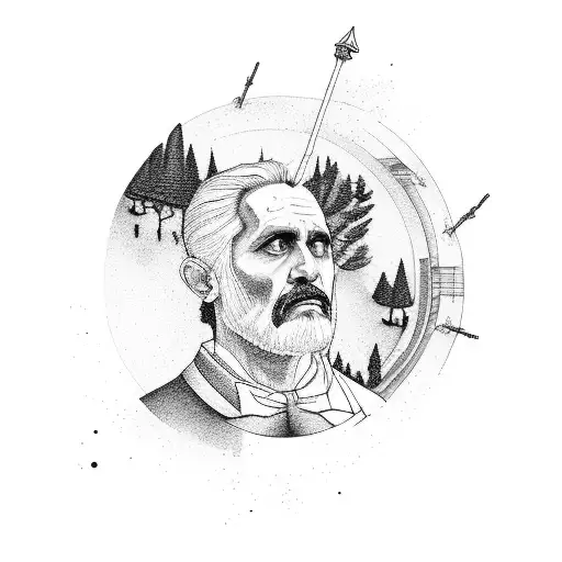 man walking up stairs with Rome being built on his left and nature on his right tattoo design idea