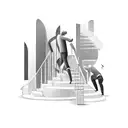 man walking up stairs with the world around him tattoo design idea