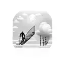 man walking up stairs with the world around him tattoo design idea