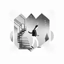 man walking up stairs with the world around him tattoo design idea