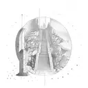 man walking up stairs with Rome being built on his left and nature on his right tattoo design idea