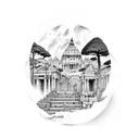 man walking up stairs with Rome being built on his left and nature on his right tattoo design idea