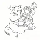 A sketch style tattoo of a bear and monkey performing a traditional Japanese tea ceremony tattoo design idea