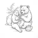 A sketch style tattoo of a bear and monkey performing a traditional Japanese tea ceremony tattoo design idea