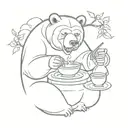 A sketch style tattoo of a bear and monkey performing a traditional Japanese tea ceremony tattoo design idea