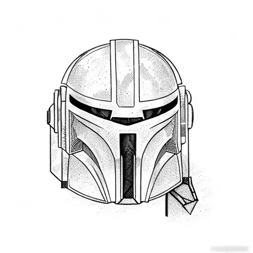 Damaged mandalorian helmet tattoo design idea