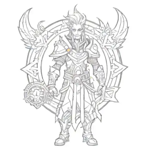 world of Warcraft warlock imp standing the alliance Shield tattoo design idea