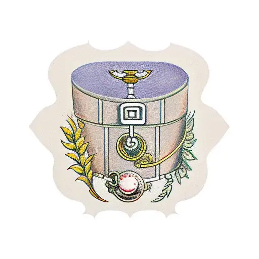 treasure chest and laurel wreath tattoo design idea