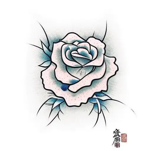 roses with bird and japanese kanji like love tattoo design idea