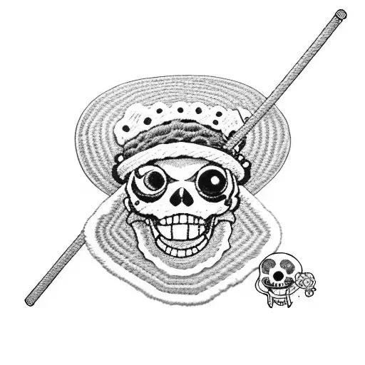 one piece straw hat logo with light sabers instead of crossbones and a fluffy lamb skull tattoo design idea