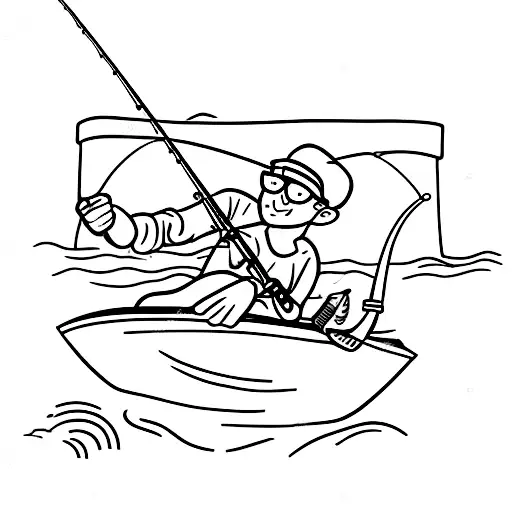 son and dad fishing on a boat tattoo design idea