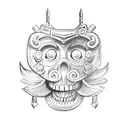 Incorporate a Hawaiian tiki mask with a construction tool to represent your occupation and favorite place tattoo design idea