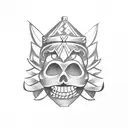 Incorporate a Hawaiian tiki mask with a construction tool to represent your occupation and favorite place tattoo design idea