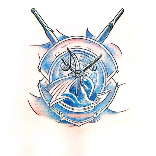 A sketch-style tattoo featuring a powerful Poseidon holding a trident, with waves crashing around him tattoo design idea