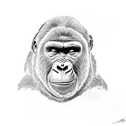 Gorilla face, divided by a line. Half is very angry (roar, we can see teeth, eye is red), other half smily tattoo design idea