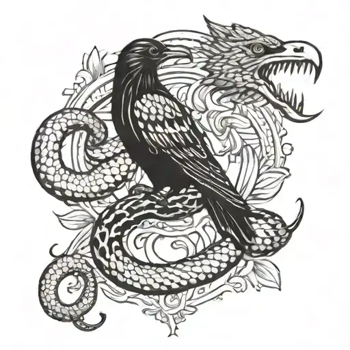 the snake grabbed the crow tattoo design idea