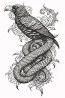 the snake coils around the crow tattoo design idea