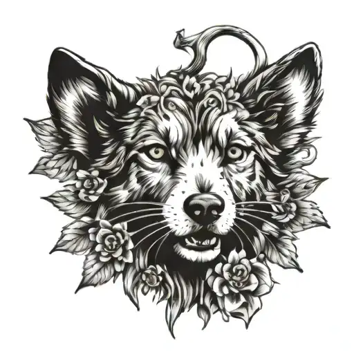 Create me an arm sleeve tattoo blending the following items Edelweiss  Bobcat paw Boder collie  us/uk flag tattoo design idea