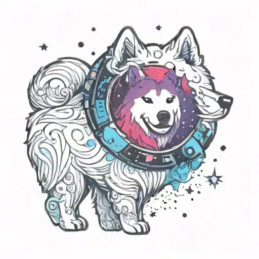 samoyed dog space theme Borealis  tattoo design idea