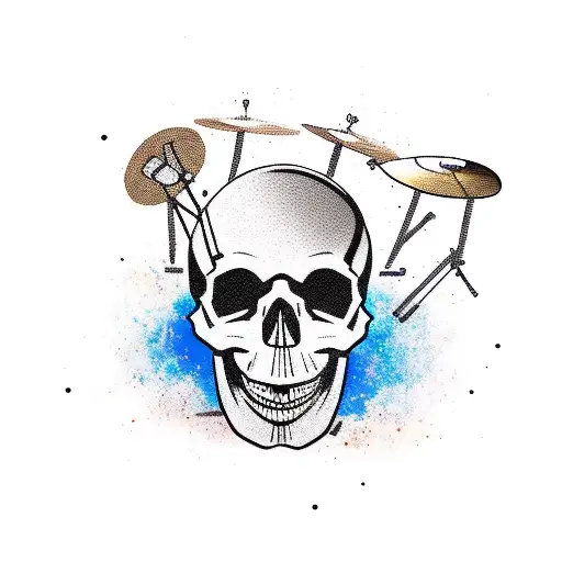 drummer dog musician skull rock tattoo design idea