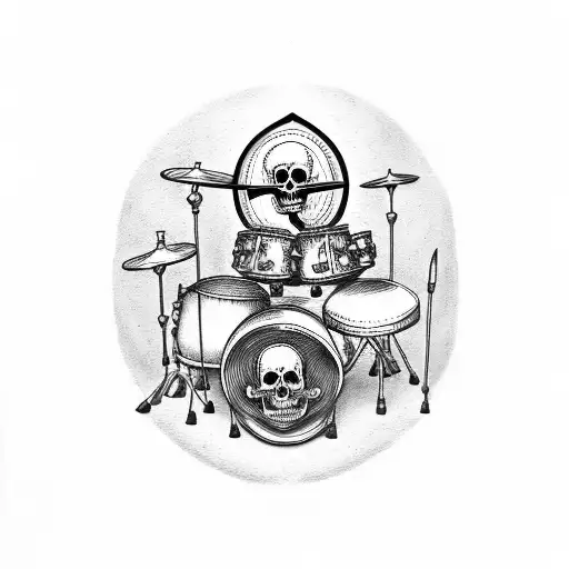 drummer dog musician skull rock tattoo design idea
