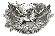 Flying Pegasus, Art Deco, Jugendstil, mountains, moon  tattoo design idea