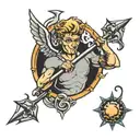 cupid with a flail spiked ball tattoo design idea