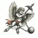 cupid with a flail spiked ball tattoo design idea