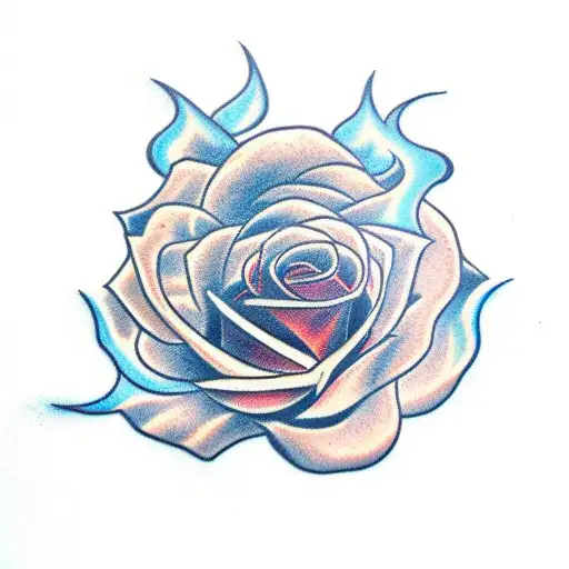 rose made of blue flames tattoo design idea