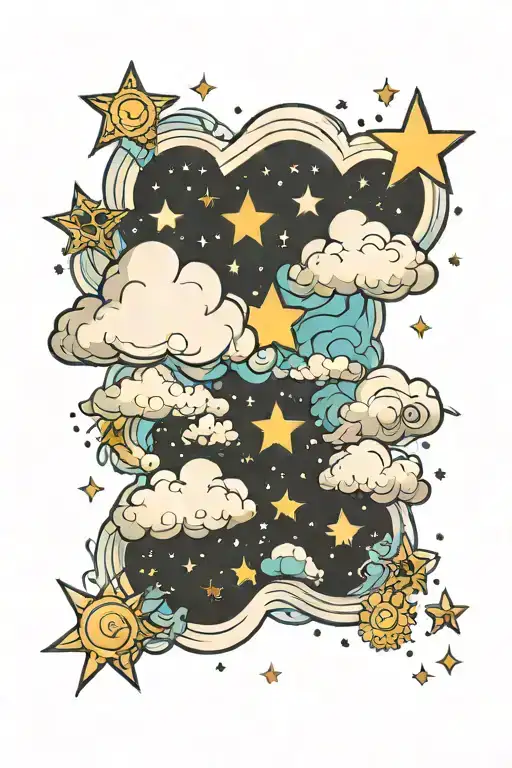 Cloud and star filler tattoo design idea
