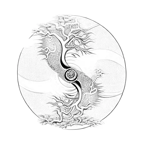 Yin and Yang Angel Demon Tree of Life Tattoo  Style: Realistic, Black and White  Composition:  The angel and demon shoul tattoo design idea