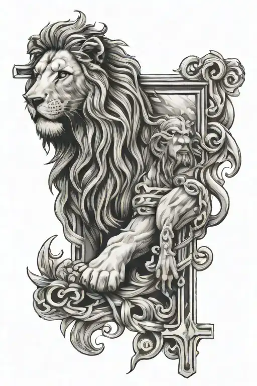 lion jesus christ cross intertwined tattoo design idea